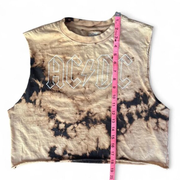 ACDC Lightning Bolt Music Logo on Brown Tie Dye Sleeveless T-Shirt Crop Tank Top - Picture 6 of 6